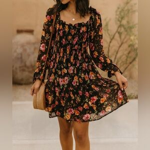 NEW HYFVE sz S Womens Black Floral Tiered Ruched Waist Off the Shoulder Dress